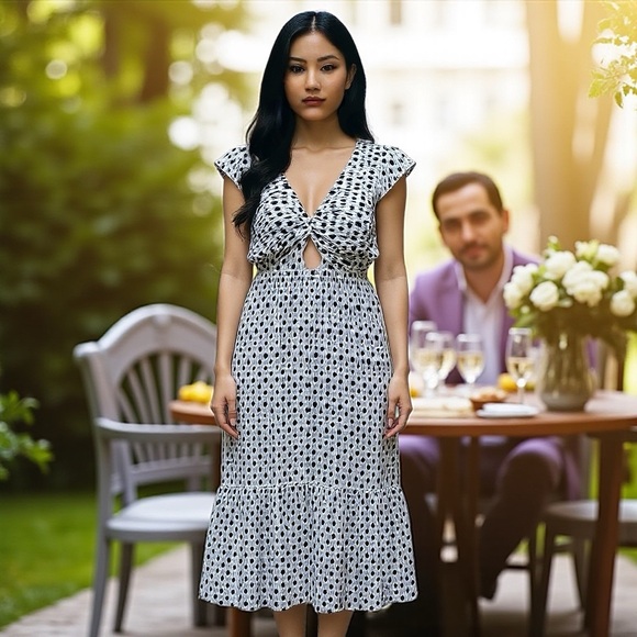 LOFT Dresses & Skirts - LOFT Beach CutOut Ruffle Sleeve Tiered Patterned Dress